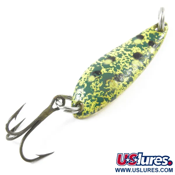 Vintage  Acme Fiord Spoon Jr, 1/8oz Frog (Green / Brass) fishing spoon #3187