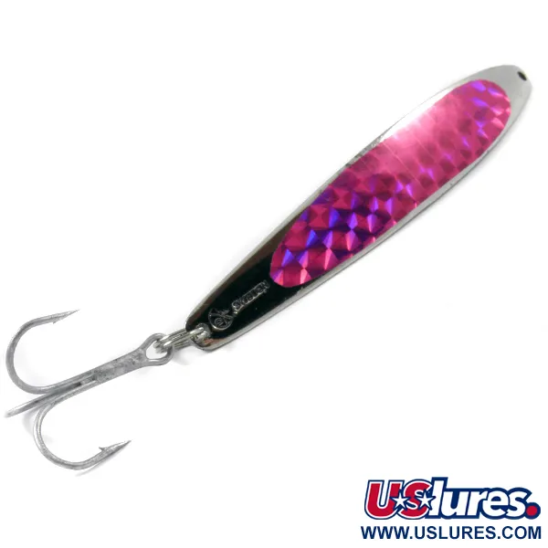 Vintage   Bay de Noc Swedish pimple, 1oz Nickel / Rainbow Purple fishing spoon #3202