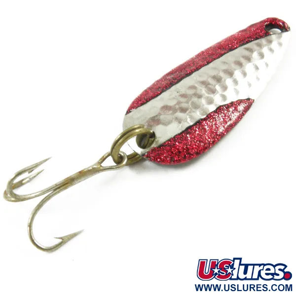 Vintage   Nebco Tor-P-Do, 1/4oz Hammered Silver / Red Glitter fishing spoon #3208