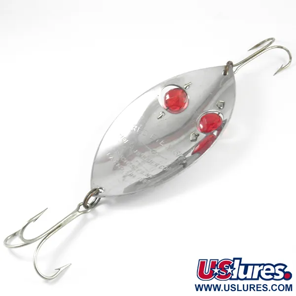 Vintage  Hofschneider Red Eye Muskie, 2 1/2oz Nickel / Red Eyes fishing spoon #3234