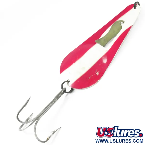 Vintage   James Aitken Muskielure, 1 3/4oz Red / White / Nickel fishing spoon #3235