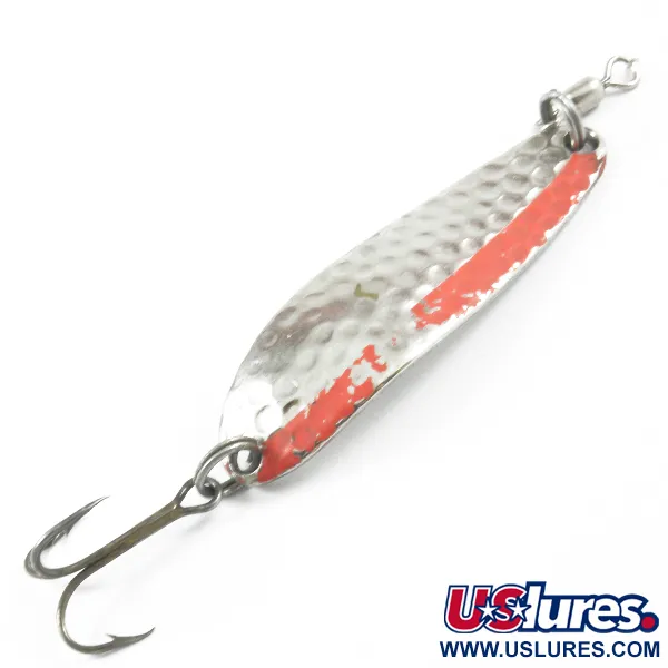 Vintage  Luhr Jensen Krocodile Die #3, 1/3oz Hammered Nickel / Red fishing spoon #3238