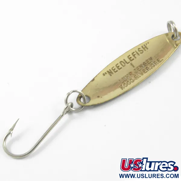 Vintage  Luhr Jensen Needlefish 1, 1/16oz Green / Yellow / Brass fishing spoon #3276