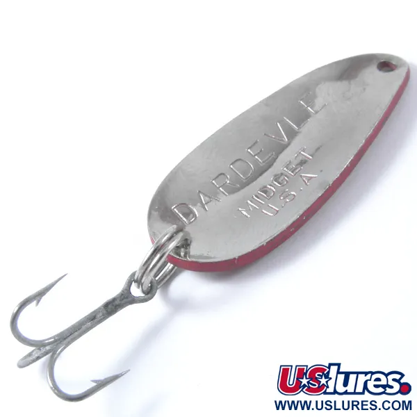 Vintage  Eppinger Dardevle Midget, 3/16oz Red / White / Nickel fishing spoon #3379