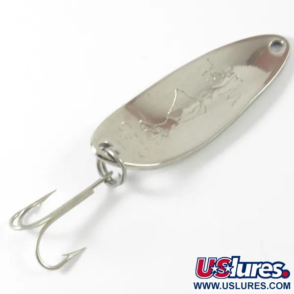 Vintage  Seneca Little Cleo (Hula Girl) Glow, 1/3oz Blue / White / Nickel Glow in Dark fishing spoon #3436