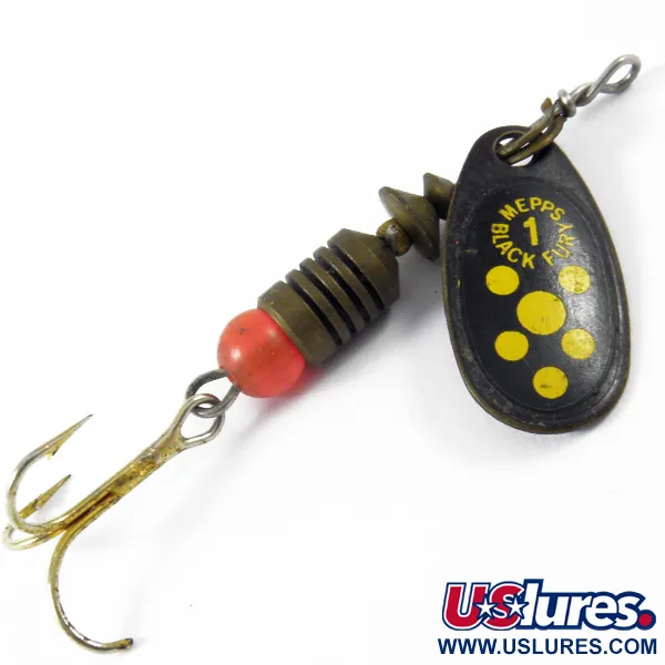 Vintage   Mepps Black Fury 1, 1/8oz Black / Yellow spinning lure #3453