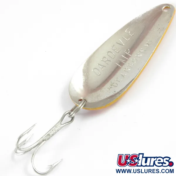 Vintage  Eppinger Dardevle Imp, 2/5oz Orange / Red / Nickel fishing spoon #3502