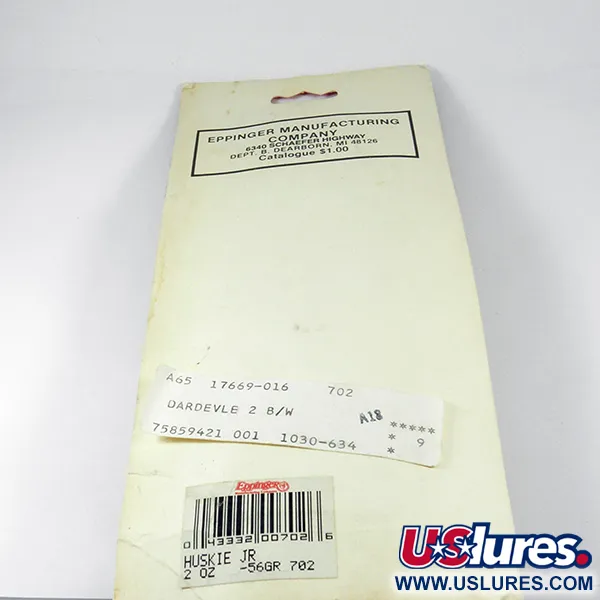  Eppinger Dardevle Huskie Junior, 2oz Black / White / Nickel fishing spoon #3537