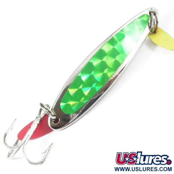 Vintage   Bay de Noc Swedish pimple, 1/2oz Nickel / Green fishing spoon #3550