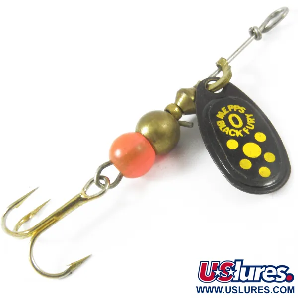 Vintage   Mepps Black Fury 0, 1/16oz Black / Yellow spinning lure #3563