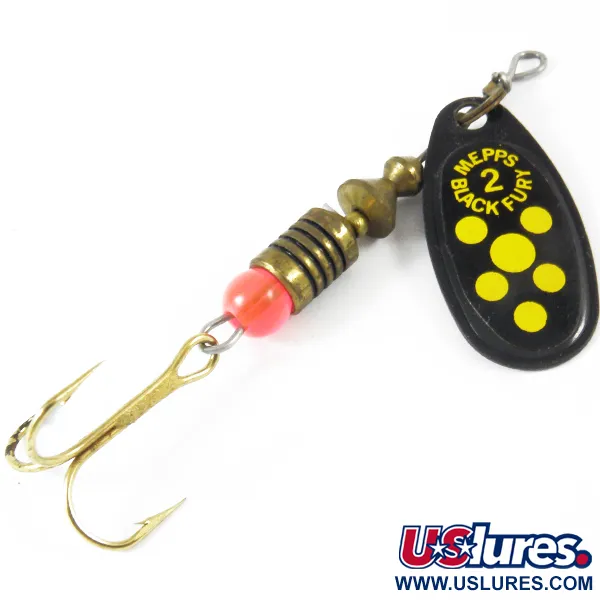 Vintage   Mepps Black Fury 2, 3/16oz Black / Yellow spinning lure #3566
