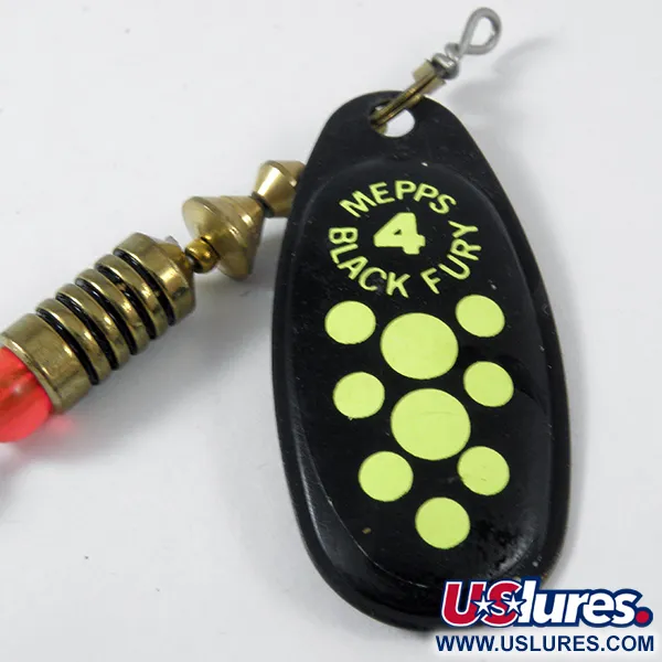 Vintage   Mepps Black Fury 4, 1/3oz Black / Fluorescent Green spinning lure #3575