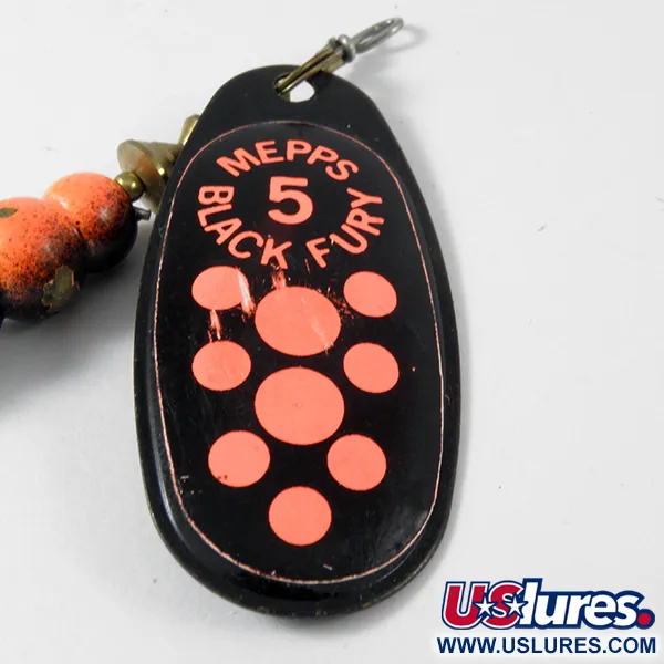 Vintage   Mepps Black Fury 5, 1/2oz Black / Fluorescent Red spinning lure #3576