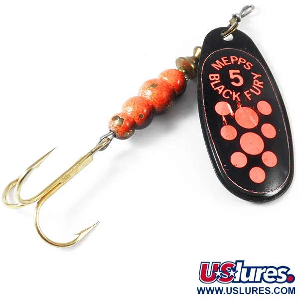 Vintage   Mepps Black Fury 5, 1/2oz Black / Fluorescent Red spinning lure #3576