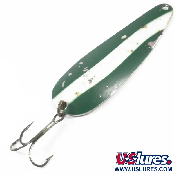 Vintage  Worth Chippewa, 2/3oz Green / White / Nickel fishing spoon #3602