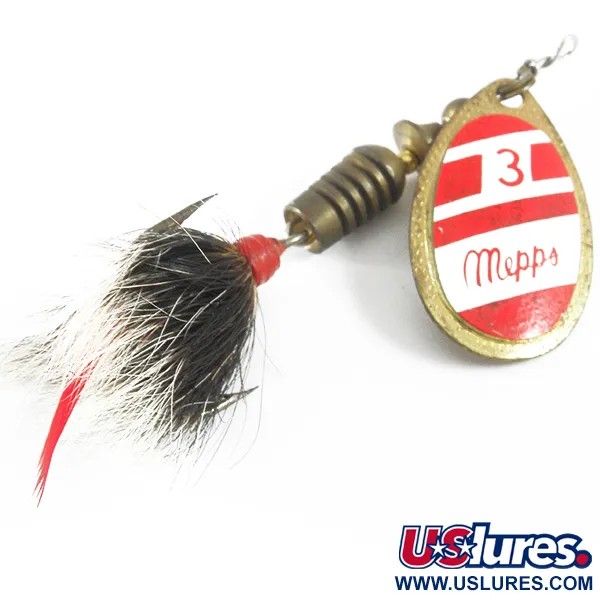 Vintage   Mepps Aglia 3 dressed (squirrel tail), 1/4oz Red / White / Brass spinning lure #3611
