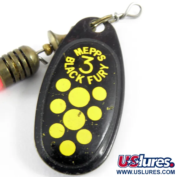 Vintage   Mepps Black Fury 3, 1/4oz Black / Yellow spinning lure #3612