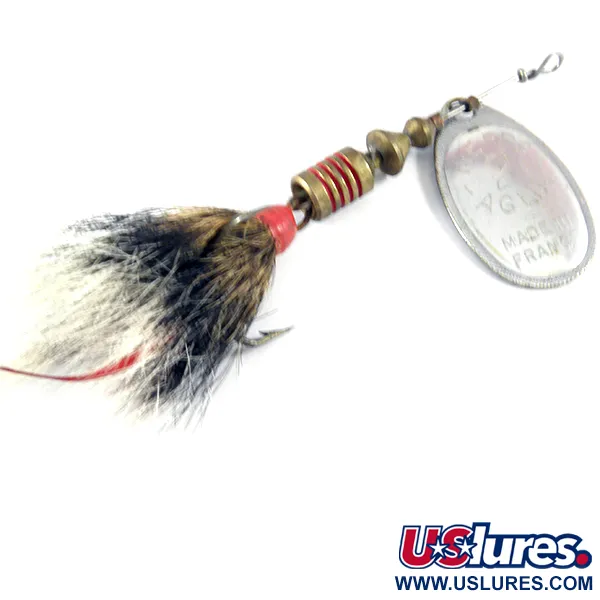 Vintage   Mepps Aglia 2 dressed (squirrel tail), 3/16oz Silver spinning lure #3613