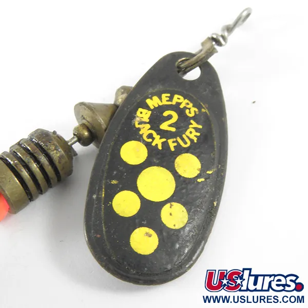 Vintage   Mepps Black Fury 2 Dressed, 3/16oz Black / Yellow spinning lure #3614