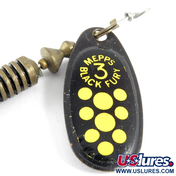 Vintage   Mepps Black Fury 3, 1/4oz Black / Yellow spinning lure #3616
