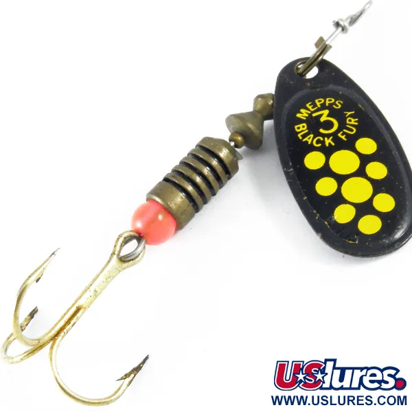 Vintage   Mepps Black Fury 3, 1/4oz Black / Yellow spinning lure #3616