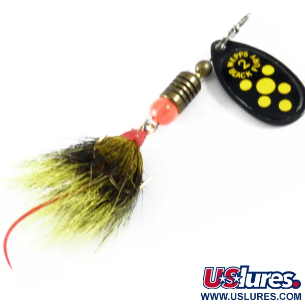 Vintage   Mepps Black Fury 2 Dressed, 1/8oz Black / Yellow spinning lure #3617
