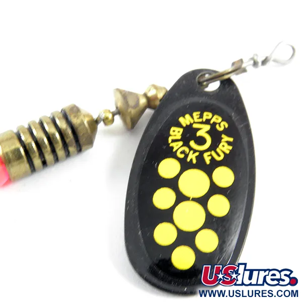 Vintage   Mepps Black Fury 3 Dressed, 1/4oz Black / Yellow spinning lure #3618