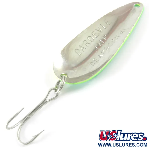 Vintage  Eppinger Dardevle Imp, 2/5oz Yellow / Green / Nickel fishing spoon #3677
