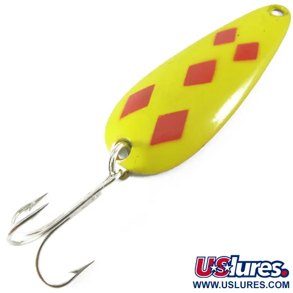 Vintage   Len Thompson #1, 3/4oz Five of diamonds (Yellow / Red / Brass) fishing spoon #3682