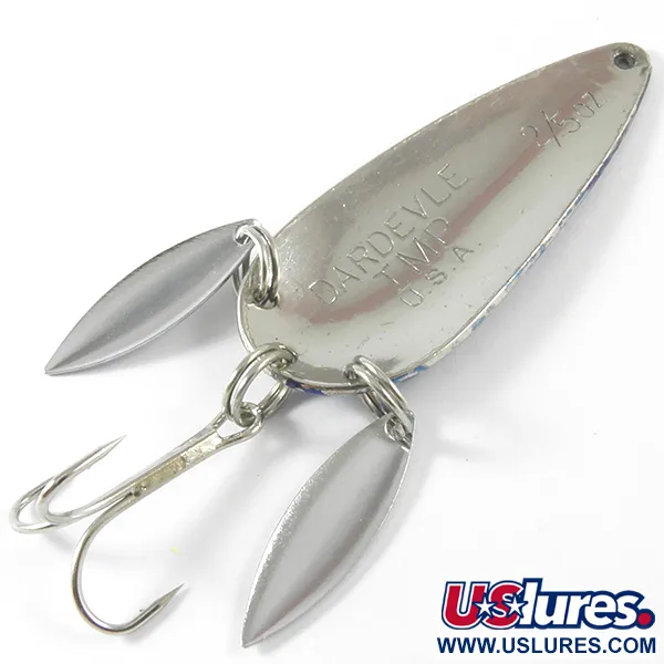 Vintage  Eppinger Dardevle Imp Klicker, 2/5oz Nickel / Blue fishing spoon #3754