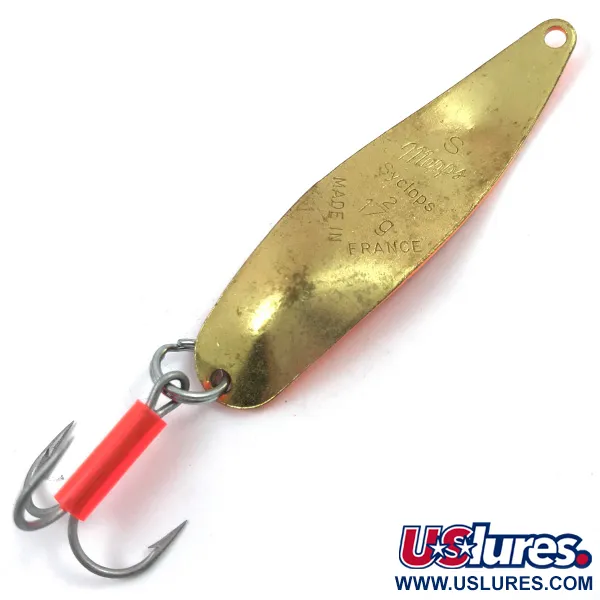 Vintage   Mepps Syclops 2, 3/5oz Fluorescent Orange / Gold fishing spoon #3760