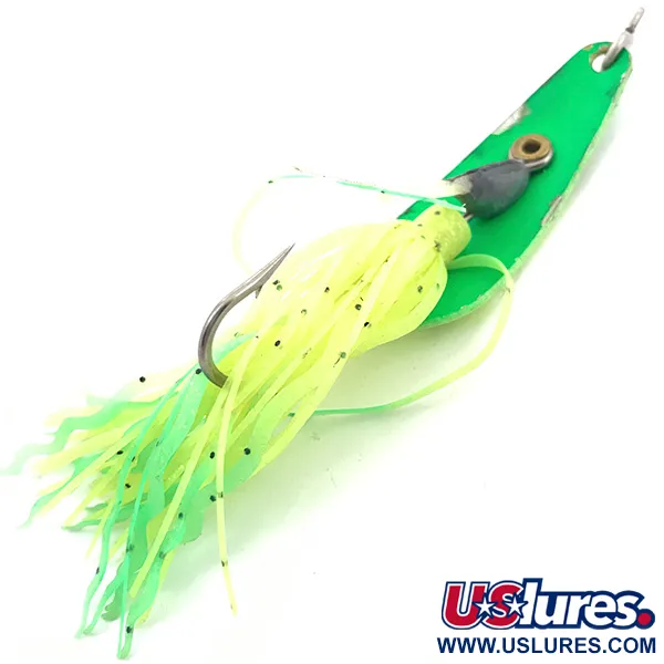 Vintage  Northland tackle Weedless Jaw-Breaker, 1/2oz Yellow / Green UV Glow in UV light, Fluorescent fishing spoon #3787