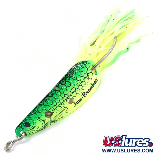 Vintage  Northland tackle Weedless Jaw-Breaker, 1/2oz Yellow / Green UV Glow in UV light, Fluorescent fishing spoon #3787