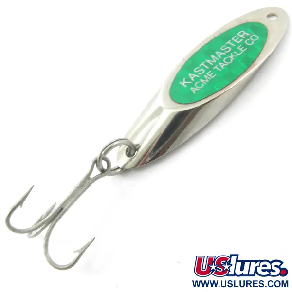 Vintage  Acme Kastmaster, 3/4oz Nickel / Green Hologram fishing spoon #3820