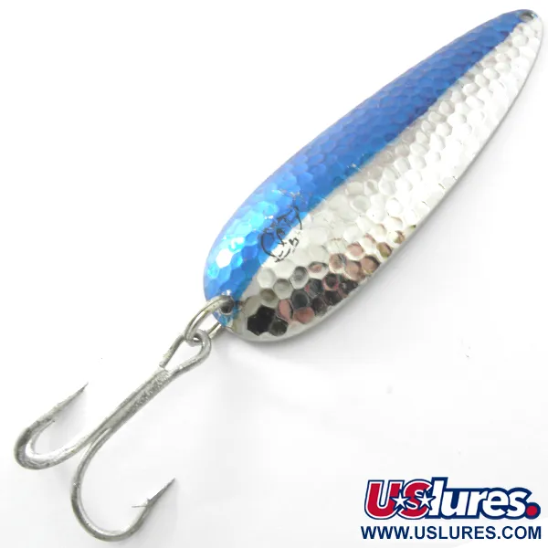 Vintage  Eppinger Dardevle, 1oz Hammered Nickel / Blue fishing spoon #3823