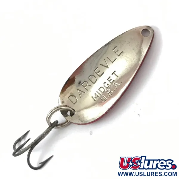 Vintage  Eppinger Dardevle Midget, 3/16oz Red / White / Nickel fishing spoon #3826