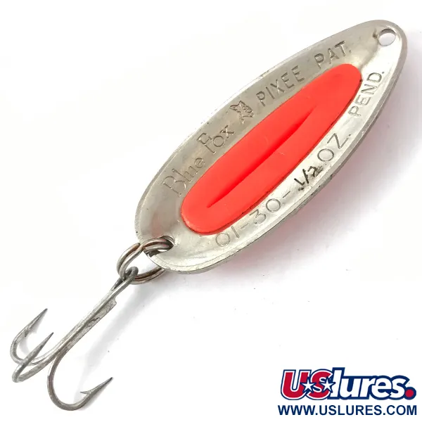 Vintage   Blue Fox Pixee , 1/2oz Hammered Nickel / Orange fishing spoon #3834