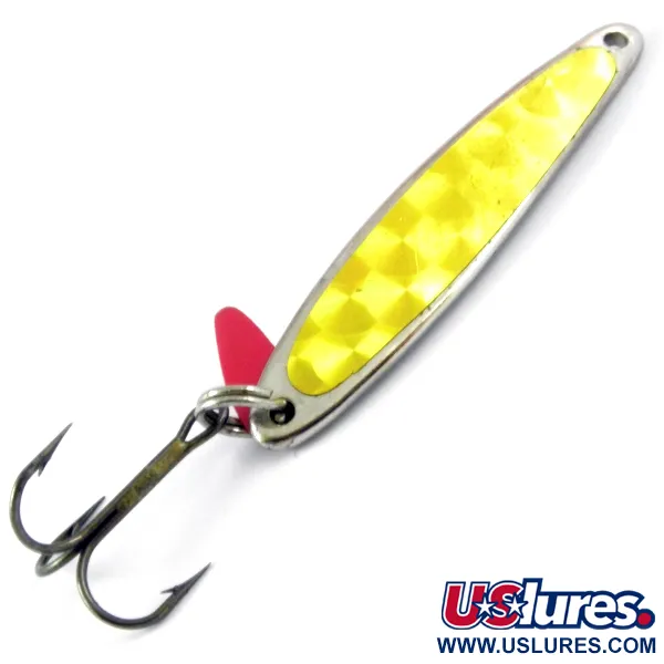 Vintage   Bay de Noc Swedish pimple, 1/4oz Nickel / Golden Hologram fishing spoon #3868