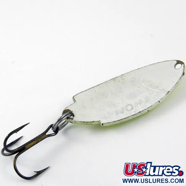 Vintage   Thomas Buoyant UV, 3/16oz Chartreuse / White UV Fluorescent fishing spoon #3869