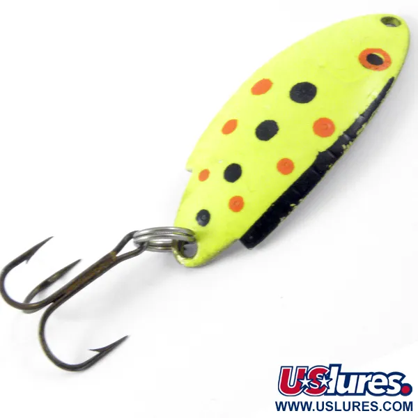 Vintage   Thomas Buoyant UV, 3/16oz Chartreuse / White UV Fluorescent fishing spoon #3869