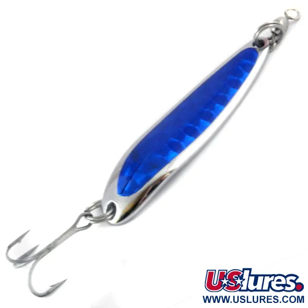 Vintage  Luhr Jensen Krocodile Die #4, 1/2oz Nickel / Blue with Green Hologram fishing spoon #3873