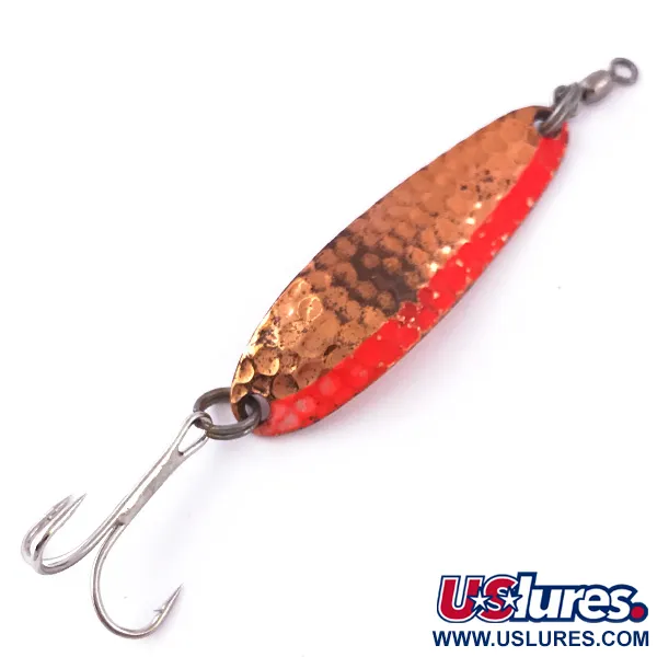 Vintage  Luhr Jensen Krocodile Die #3, 1/3oz Hammered Copper / Red UV Glow in UV light, Fluorescent fishing spoon #3966