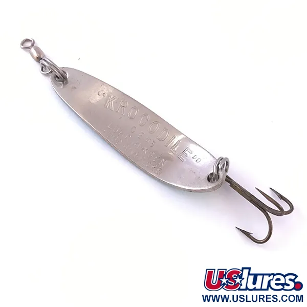 Vintage  Luhr Jensen Krocodile Die #3 Glow, 1/3oz White / Blue / Nickel fishing spoon #3967
