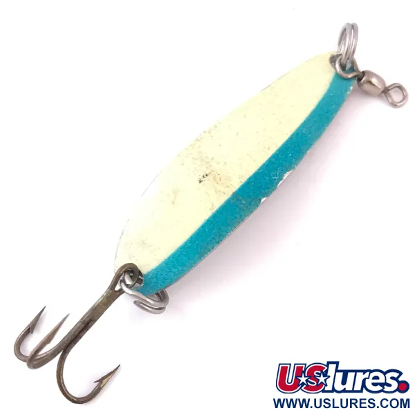 Vintage  Luhr Jensen Krocodile Die #3 Glow, 1/3oz White / Blue / Nickel fishing spoon #3967