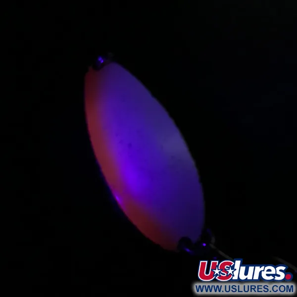 Vintage  Seneca Little Cleo (Hula Girl) UV, 1/2oz Pearl White / Nickel / Orange Stripe UV Glow in UV light, Fluorescent fishing spoon #3970