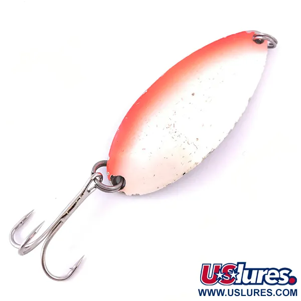 Vintage  Seneca Little Cleo (Hula Girl) UV, 1/2oz Pearl White / Nickel / Orange Stripe UV Glow in UV light, Fluorescent fishing spoon #3970