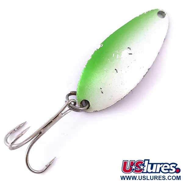 Vintage  Seneca Little Cleo (Hula Girl), 1/3oz Pearl White / Nickel / Green fishing spoon #3972