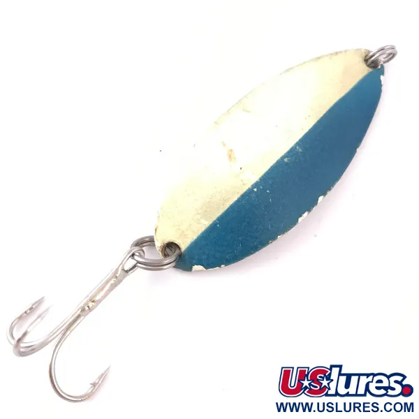 Vintage  Seneca Little Cleo (Hula Girl) Glow, 1/2oz White / Nickel / Blue Glow in Dark fishing spoon #3973