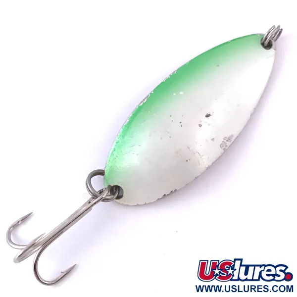 Vintage  Seneca Little Cleo (Hula Girl), 1/2oz White Pearl / Nickel / Green fishing spoon #3975