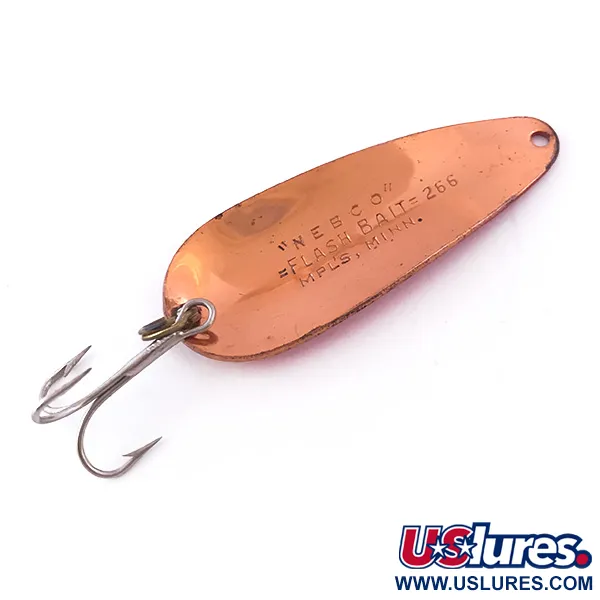 Vintage   Nebco FlashBait 266, 1/3oz Hammered Copper / Red UV Glow in UV light, Fluorescent fishing spoon #3998